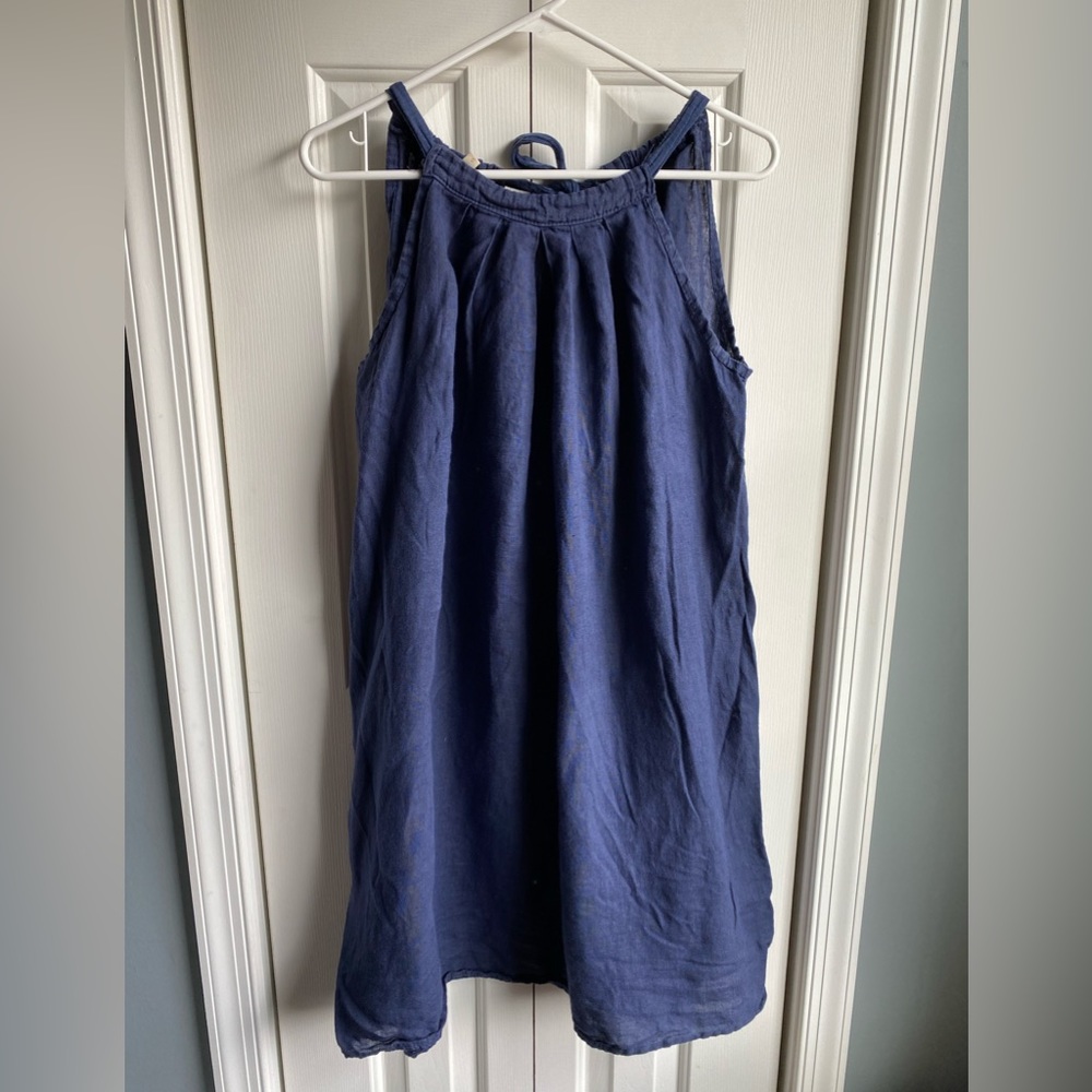 Ambra Womens Navy Blue Linen Sleeveless Tie Back Shift Dress Size Small